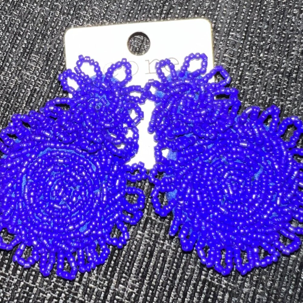 Core Royal Blue Beaded Statement Earrings – Bold & Lightweight